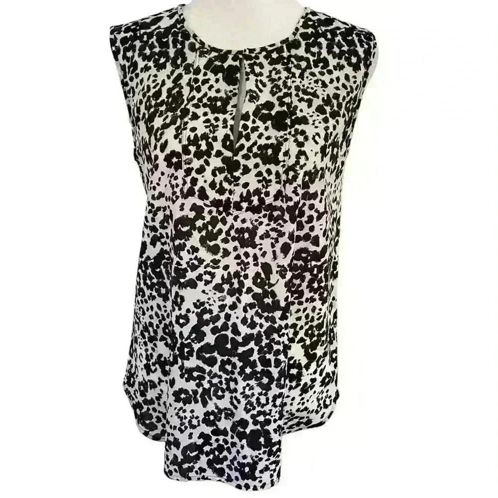 J Crew Women’s Sleeveless Blouse Size 0 Animal Print Black And White Career Flow